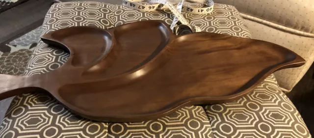 Vintage Monkey Pod Leaf Wood Serving Tray Divided Dish Bowl Mid-Century Modern