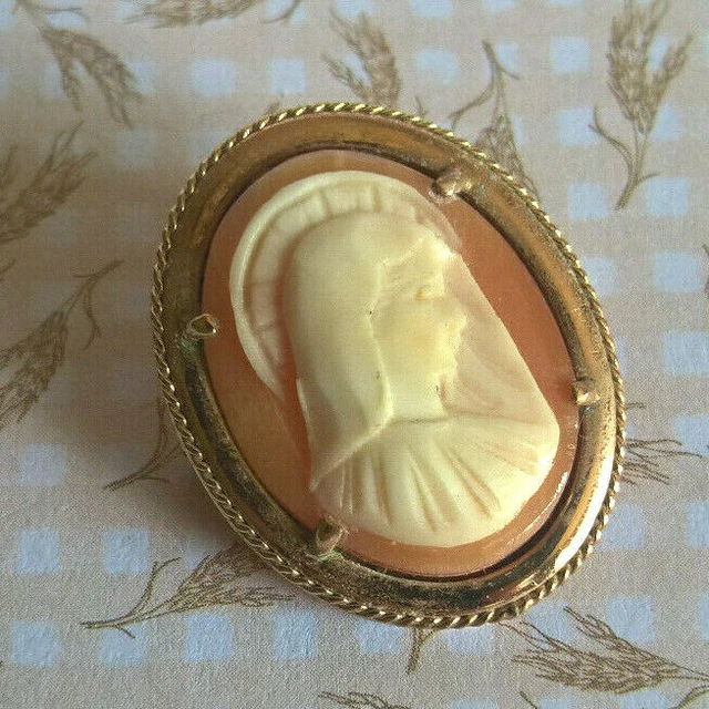 ANCIENNE BROCHE VÉRITABLE Camée Profil Féminin 1900 Art Nouveau EUR 48,00 - FR