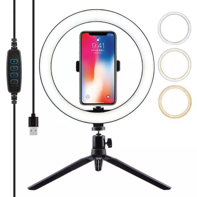 10 Inch LED Selfie Live Youtube Makeup Ring Light with Tripod Stand Phone Holder