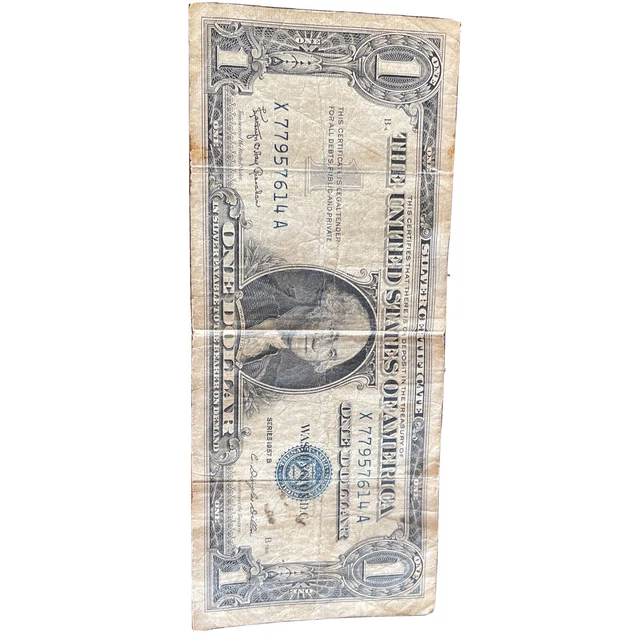 1957 Silver Certificate Rare Dollar Bill Blue Seal Old US Bill $1 Money Series B