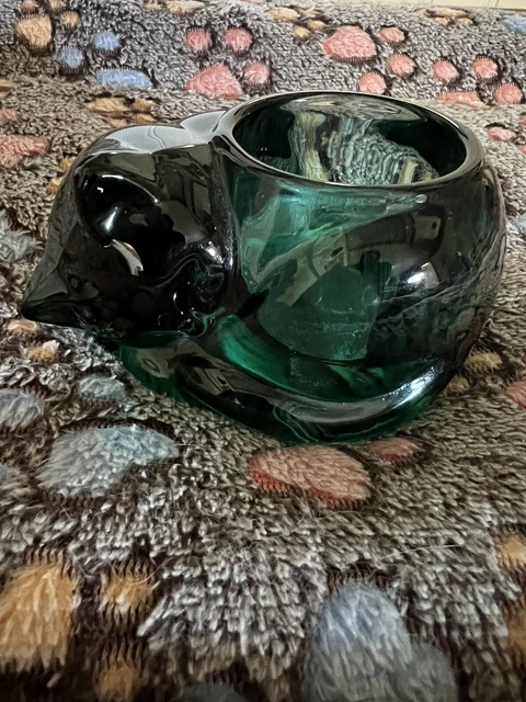 Vintage Indiana Glass Clear Sleeping Cat Votive Candle Holder