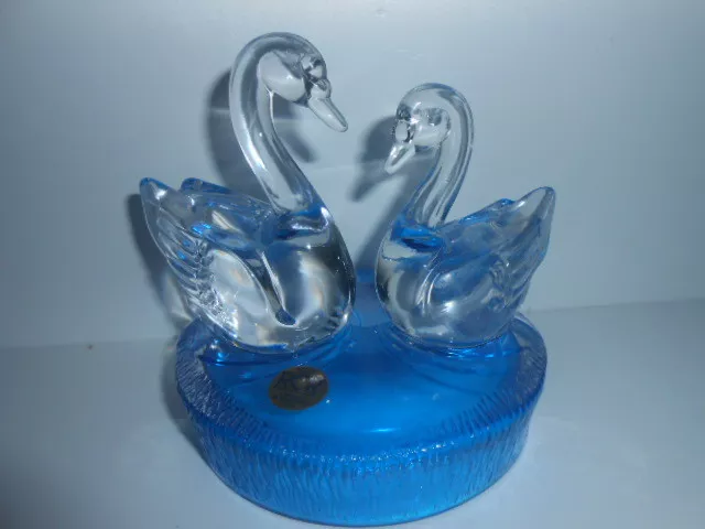 Crystal Rcr Swan Glass Ornament Sculpture Vintage Swans Rare Blue Base / New