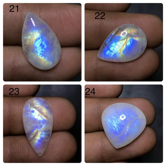 Supreme ! Natural Rainbow Moonstone Fire Cabochon  Loose Top Gemstone  AAA+ 15