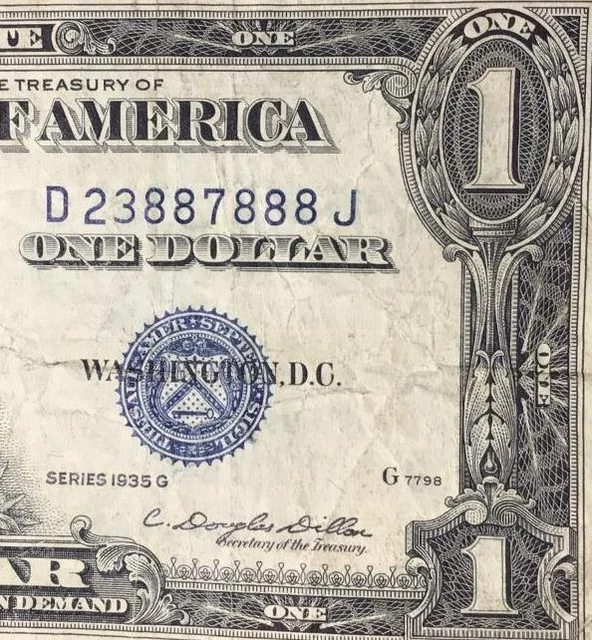 1935G $1 Blue SILVER Certificate FANCY Serial Number Five-of-a-kind LUCKY EIGHTs