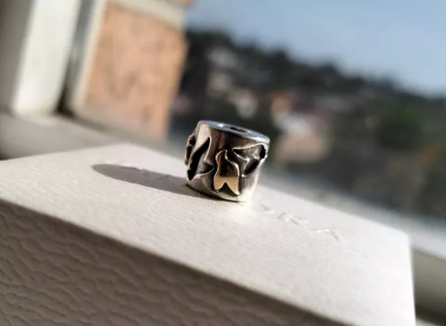 🕊️RARE Genuine Pandora two tone SILVER 14KT GOLD Charm "Doves" 790415 retired🕊