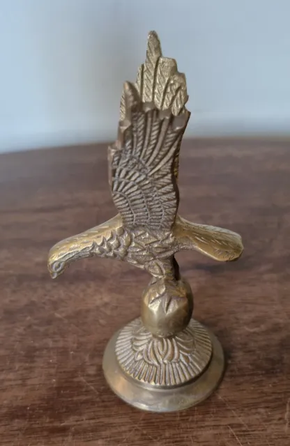 Vintage Solid Brass Eagle on Ball Ornament Figurine Statue approx. 12.3cm Tall