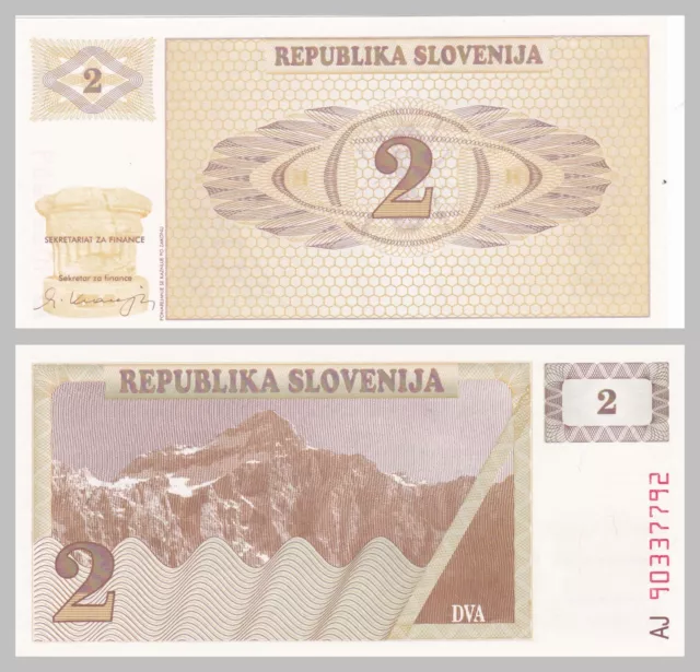 Slowenien / Slovenia 2 Tolarjev 1990 p2a unz.