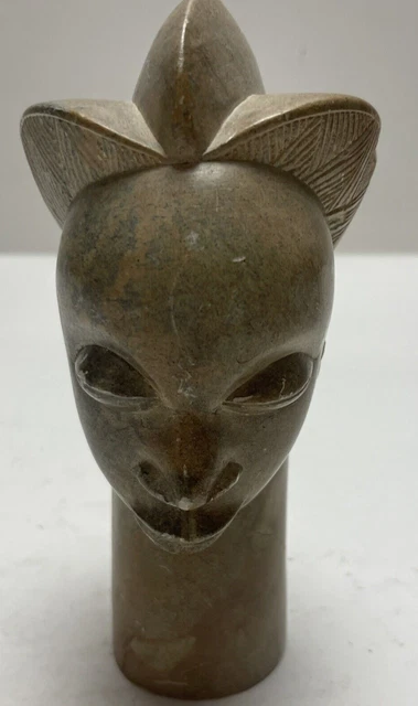 Marble Head Statue Tribal African Art Figure Decoration 7.5"