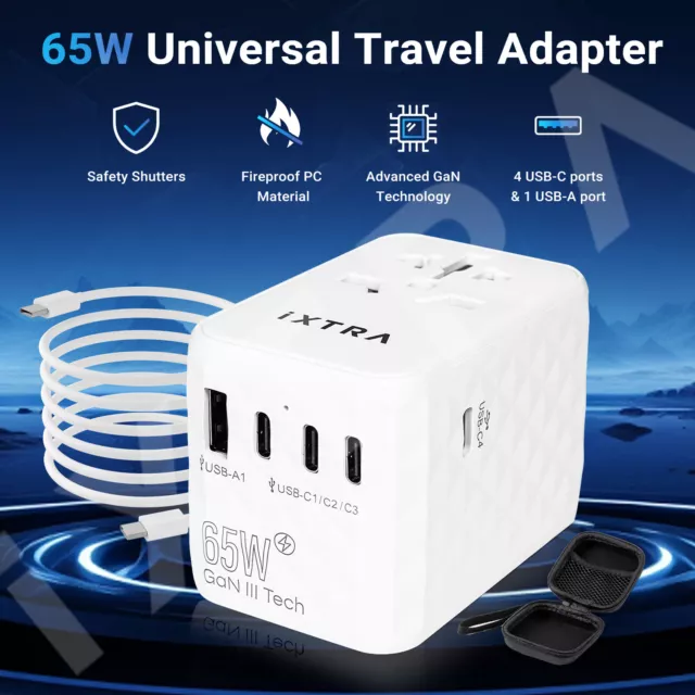 International Universal Travel Adapter 4 USB-C &USB-A Ports Converter Plug Power