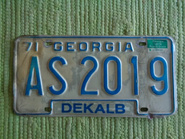 1971 w/74 Reg Georgia License Plate Dekalb County GA 71 1974 Tag AS 2019