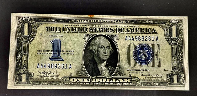 1934-1$ Silver Certificate-Funny Back-Crisp-Serial AA