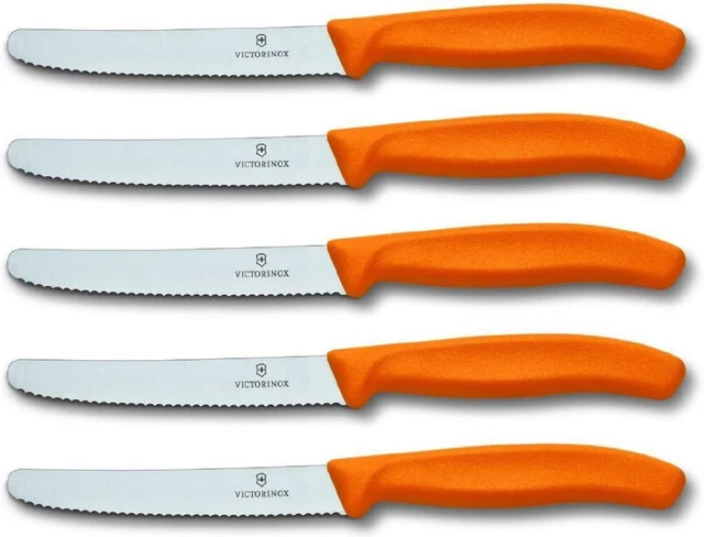 Victorinox Gemüsemesser Tomatenmesser 5er Set Swissclassic Wellenschliff, Orange