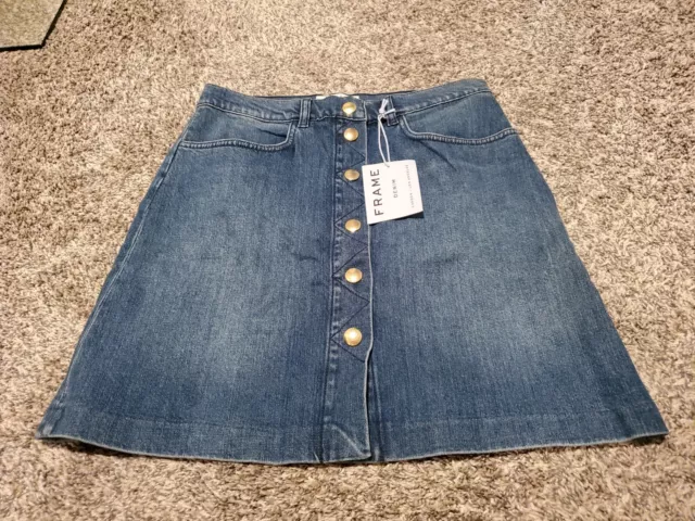 NWT Frame Claire Button Front Denim Mini Skirt Massif Wash 27