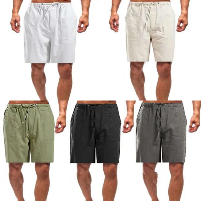 Bottom Beach Pants Shorts Boardshort Cotton Linen Elastic Waist Men Fashion