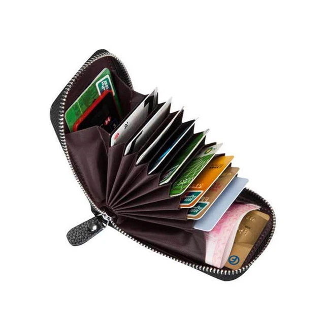 Men Genuine Leather RFID Blocking Thin Wallet Credit Card Holder Zipper Pocket 10