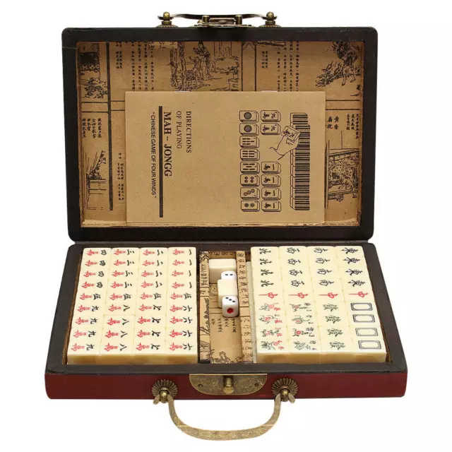 Vintage Chinese Mahjong Set Traditional 144 Tiles Mah-Jong Game Set w/ Case Box