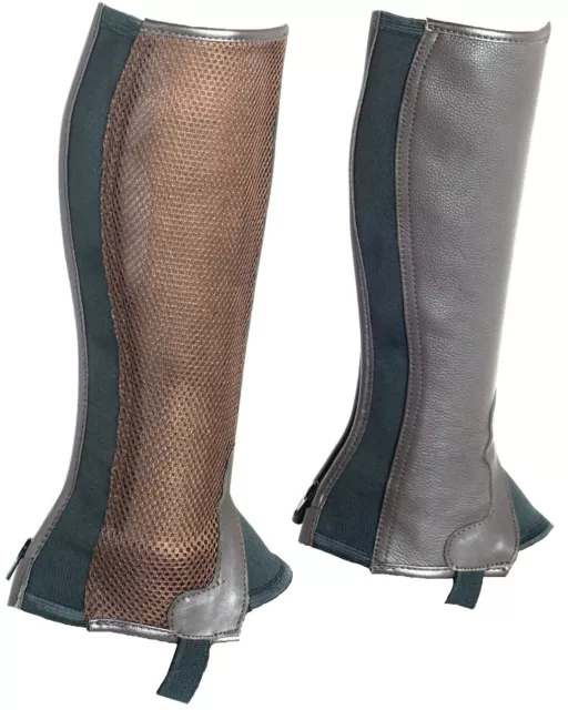 Brown Half Chaps For Kids Genuine Leather With Mesh Back Zip