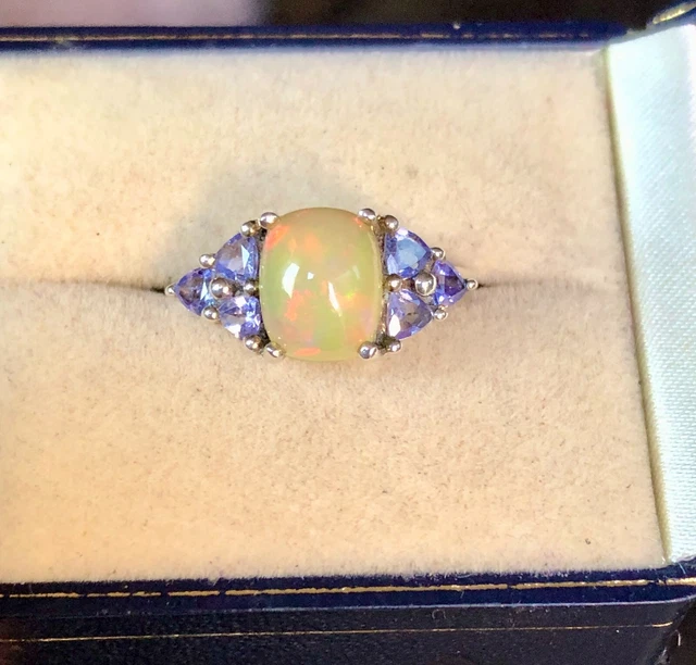 CERTIFIED NATURAL OPAL and Tanzanite Ring Size J 1/2 (US 5) 925