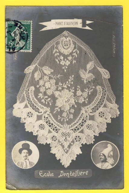 cpa ART NORMANDY Guipure LACE LACE SCHOOL LACE Point d'ALENÇON Headdress