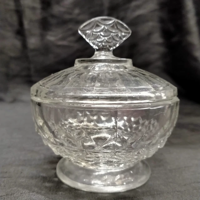 Vintage Corte Cristal con Tapa Caja Olla Redondo #309 IN Estado Excelente