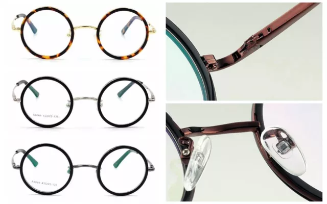 Men  Round Optical Eyeglasses Frame Metal Spring Hinge Rx-able Spectacles F