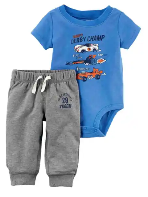 Carters Infant Boys Cars Derby Champ Baby Outfit Bodysuit & Jogger Pants