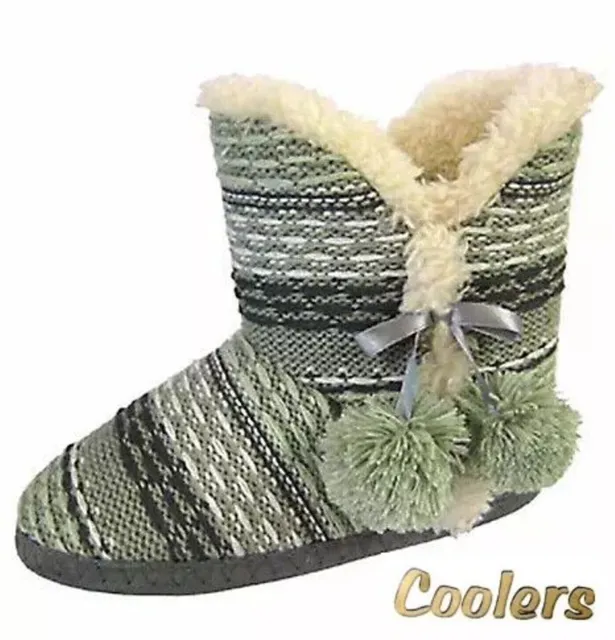 Ladies Slippers Comfort Bootie Womens Warm Shoes Coolers Knitted UK Sizes 3-8
