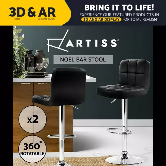 Artiss 2x Bar Stools Kitchen Dining Chairs Counter Stool Gas Lift Leather Black