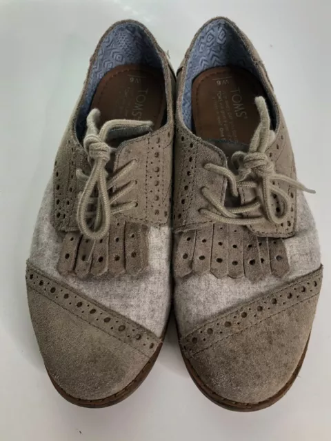 TOMS Brogue Desert Taupe Kiltie Wool Suede Oxfords Lace Up Women's Shoes Sz 6