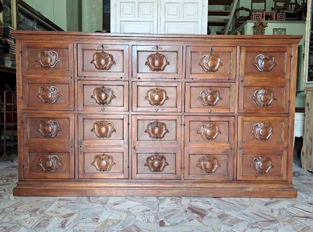 Credenza Pastiera Mobile Contenitore Negozio Ufficio Intaglio Scolpito Antico