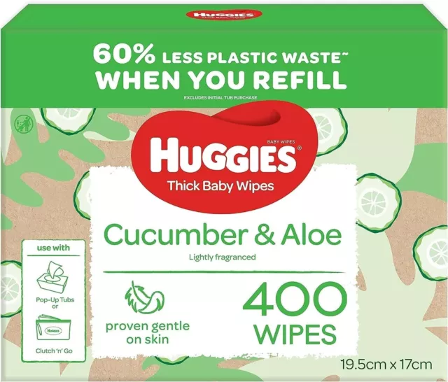HUGGIES Baby Wipes Cucumber and Aloe Vera Baby Wipes, 400 Wipes Refill Pack