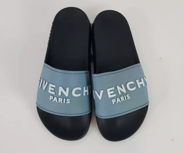 Givenchy Blue Black Rubber Logo Slides Sandals Size 38