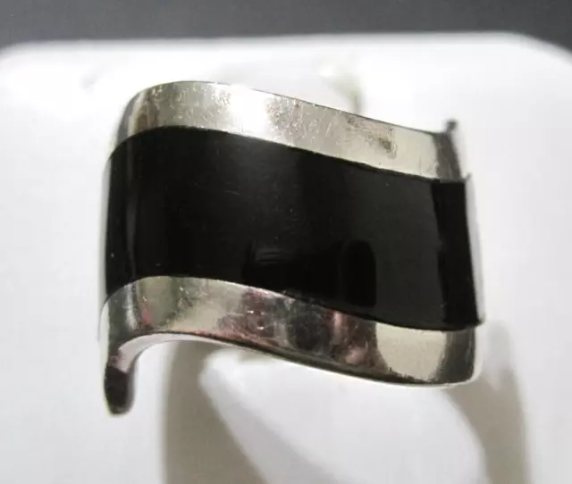 Vintage Sterling Silver Black Onyx Inlaid Ring Size 6