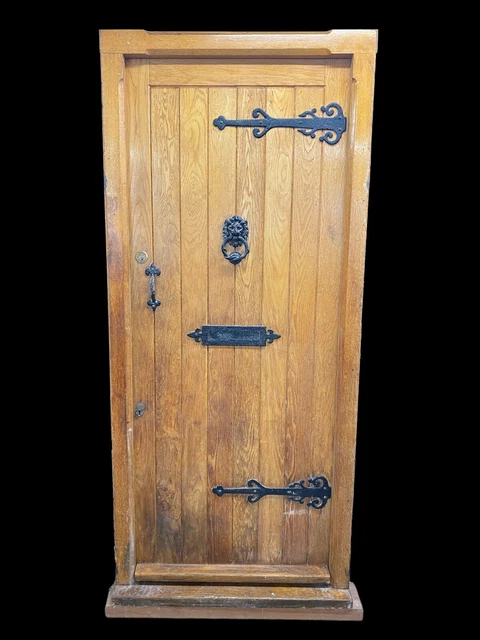 Solid Oak  Front Door + Frame Antique Period Reclaimed Old Cast Iron Knocker.