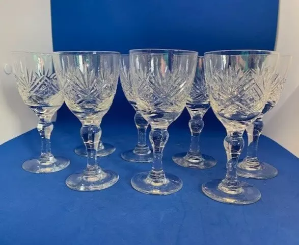 THOMAS WEBB ST ANDREWS 5 1/4" CRYSTAL WINE GLASSES x 8