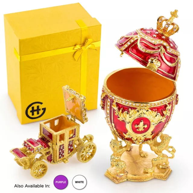 Royal Imperial Red Faberge Egg Replica : Very Large 6.6 inch  + Carriage by Vtry