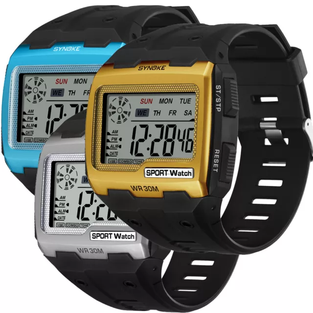 Mens Digital Sports Watch Large Face Waterproof Stopwatch Alarm Simple Watch US