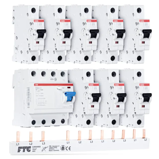 ABB Sicherungs-Set: 1x FI-Schutzschalter F204A-40/0,03, 8x S201-B16 Automaten