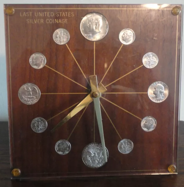 MK Summers Model 72 Walnut Clock 1964 Last US Silver Coinage  - 12 silver Coins