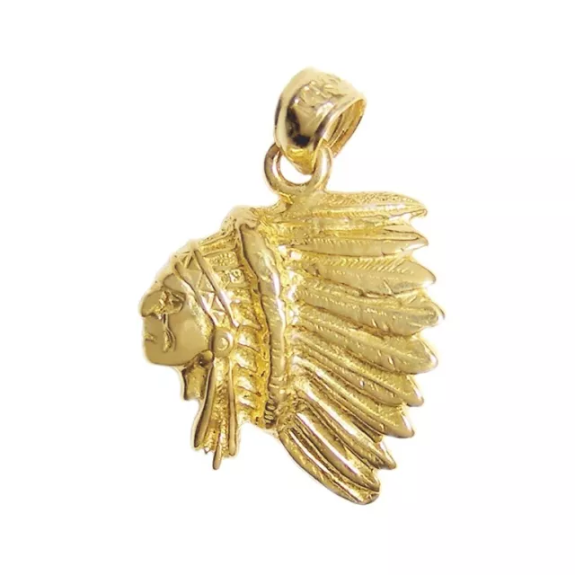 New 14k Yellow Gold Native American Indian Chief Pendant