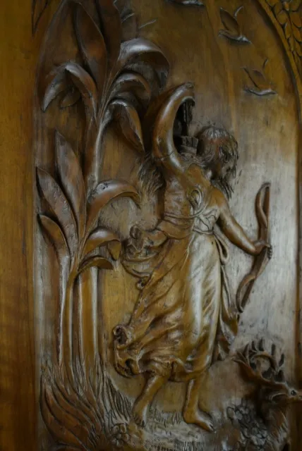 Antique French Large Hand Carved Wood Door Diana The Huntress 5