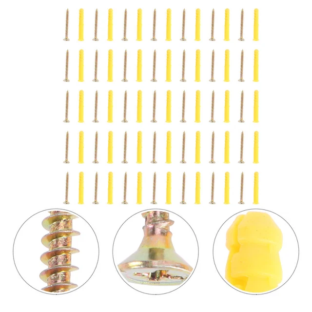 Juego de tornillos elásticos kit de rosca anclaje de pared de nailon amarillo acero inoxidable