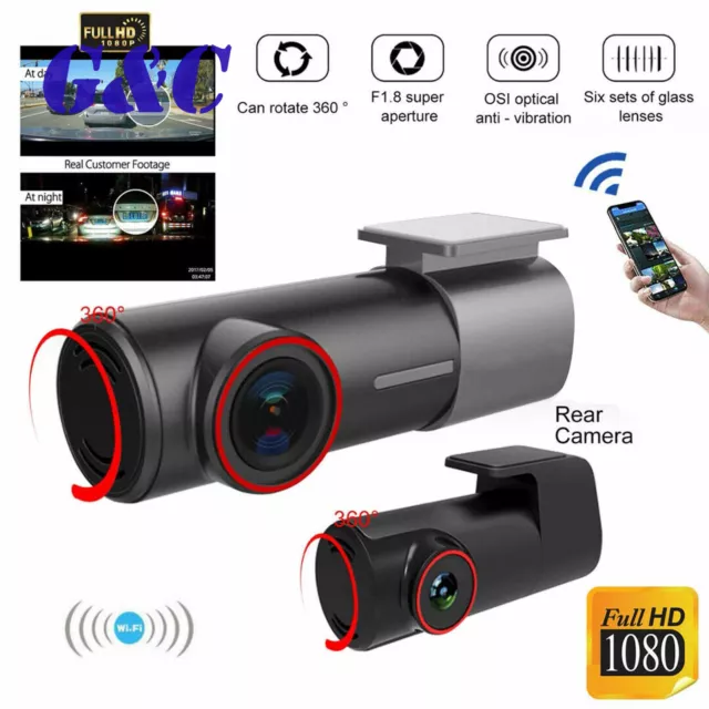 WiFi 1080P Car Camera Dual Dash Cam Rear and Front Night Vision 170 Wide Angle