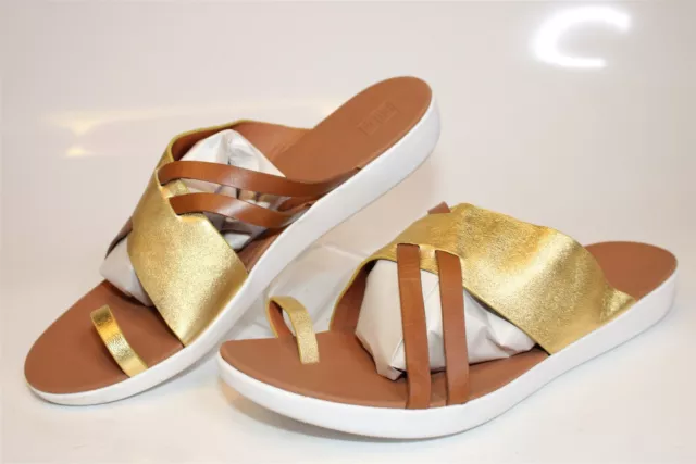 FitFlop NEW Womens 11 43 Loopy Artisan Gold Leather Slides Sandals Shoes