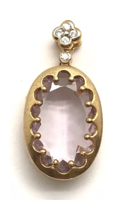 Sterling Silver 925 Gold Tone Clawed Oval Translucent Purple Amethyst CZ Pendant