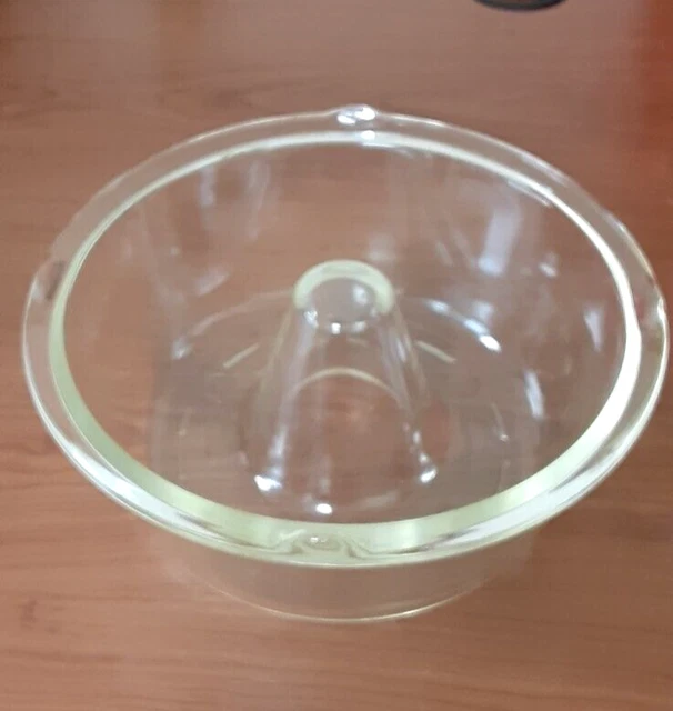 VINTAGE GLASBAKE QUEEN Anne Heavy Clear Glass Angel Food Cake Pan USA