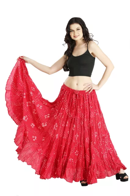 Women's 25 Yard 4 Tier Jaipur Gypsy Cotton Belly Dance Red Polka Dot Maxi Skirt