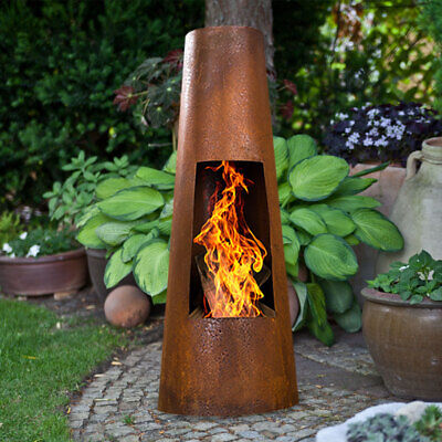 Horno de jardín tonel de fuego color óxido parrilla exterior chimenea metal resistente a la intemperie D 38 cm