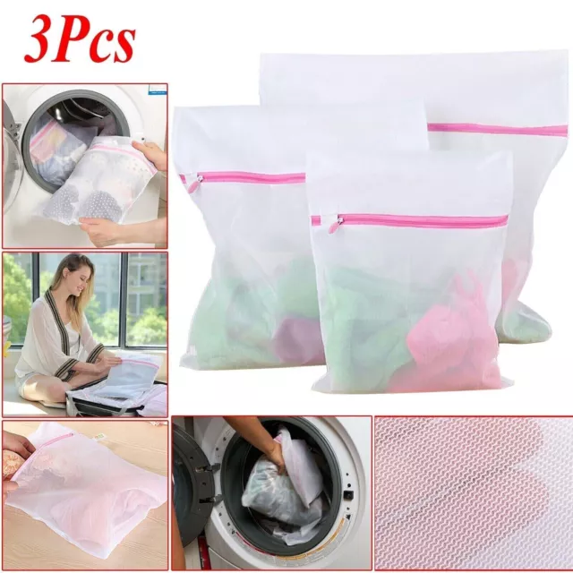 3 x Zipped Laundry Washing Mesh Net Clothes Bra Sox Underwear Machine Wash Bags.