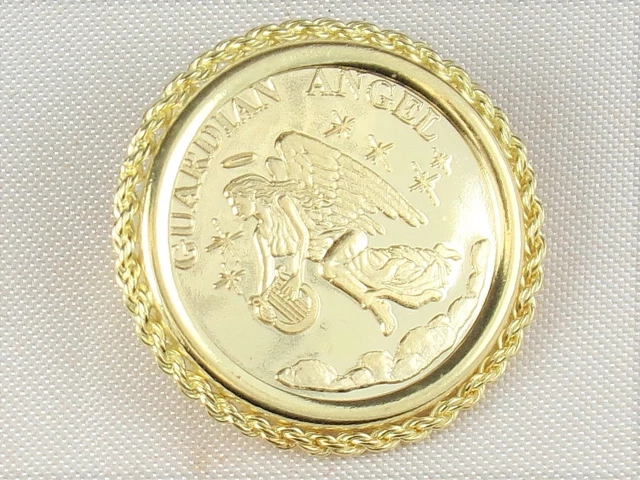 14k Yellow Gold .585 Guardian Angel Fine "Forever At My Side" Medallion Pendant 4